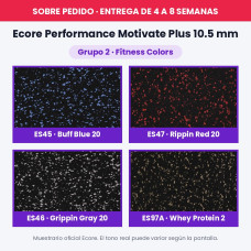 Piso para Gimnasio Ecore Performance Motivate Plus 10.5 mm Fitness Colors – Buff Blue 20, Rippin Red 20, Grippin Gray 20 y Whey Protein 2 – Rollo de Caucho 9.29 m² Hecho en USA Piso para Gimnasio Ecore Performance Motivate Plus 10.5 mm Fitness Colors – Buff Blue 20, Rippin Red 20, Grippin Gray 20 y Whey Protein 2 – Rollo de Caucho 9.29 m² Hecho en USA