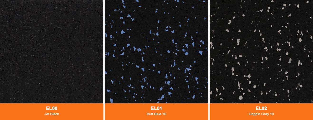 Texturas reales Ecore Basic Fit 6 mm: EL00 Jet Black, EL01 Buff Blue 10 y EL02 Grippin Gray 10