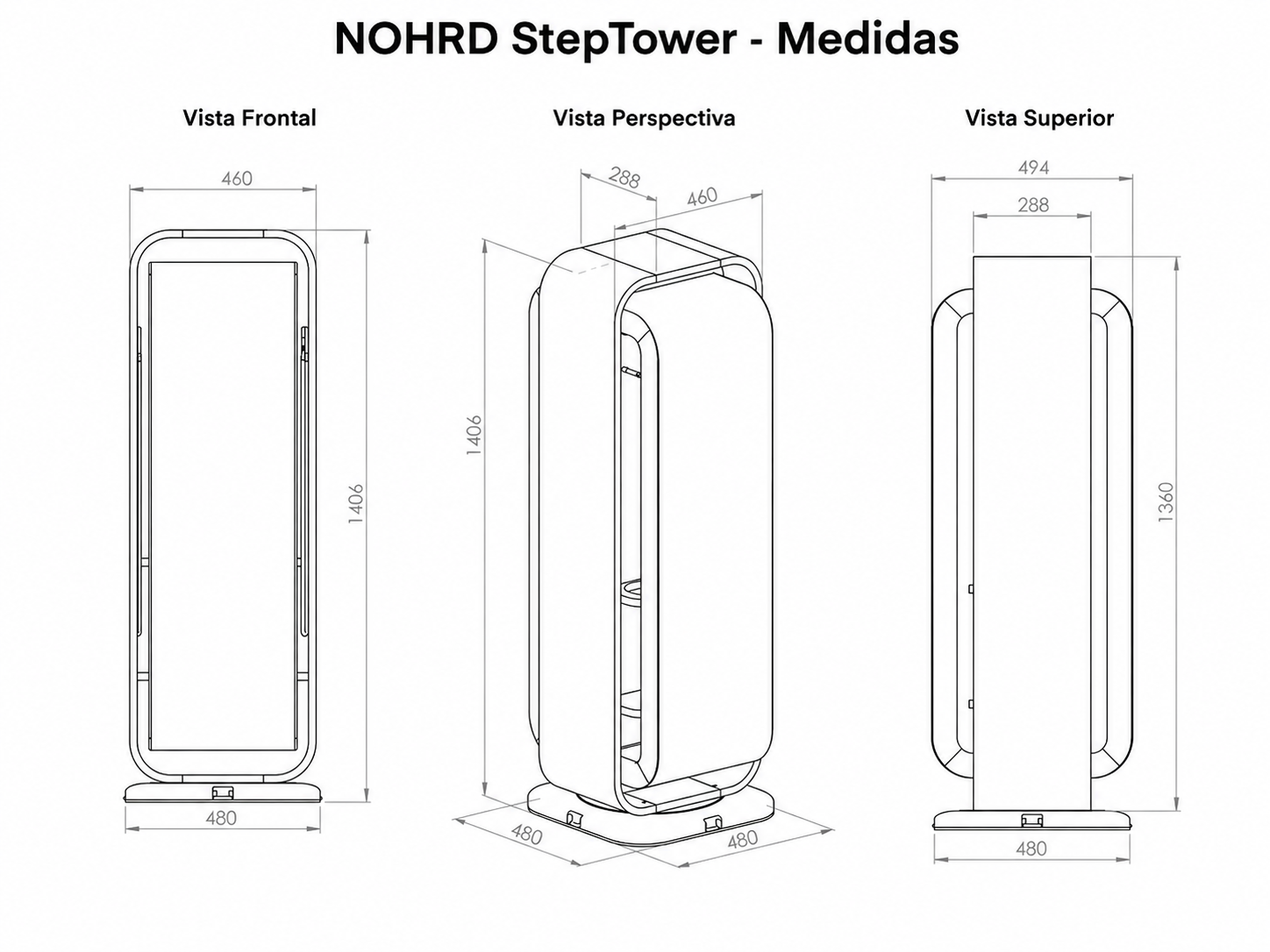 NOHRD StepTower medidas y dimensiones técnicas Profitness Distribuidor México